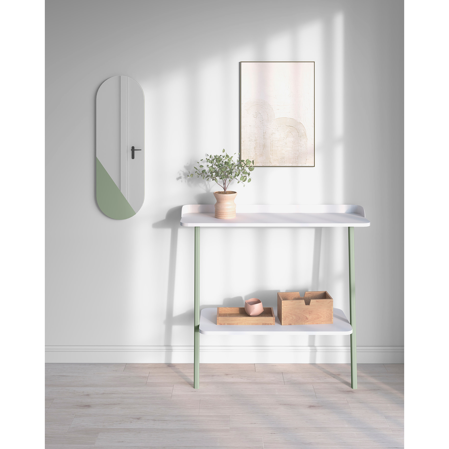 Espejo ovalado Aire haya verde 90x30x2 cm