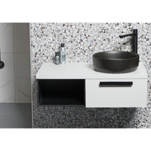 Set vasque à poser 39x39x12cm sans trop-plein + bonde à écoulement libre Infinitio noir mat SetSATINF-noir