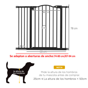 Barrera de Seguridad para Perros Extensible 74-94 cm para Puertas y Escaleras Puerta de Seguridad para Mascotas con Montaje a Presión y Doble Bloqueo Negro