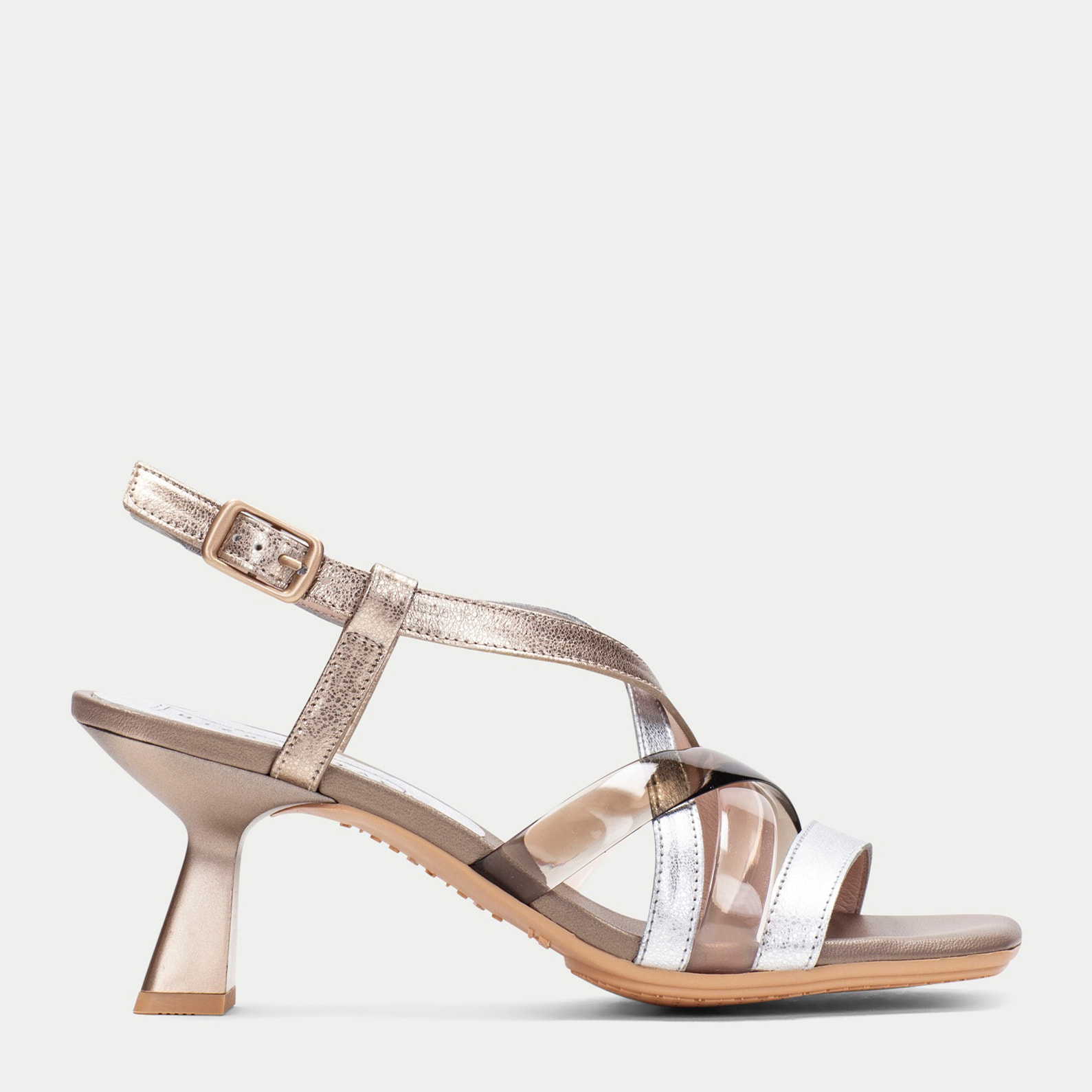 Sandalia Tacon Danielle Plata oro 6 cm