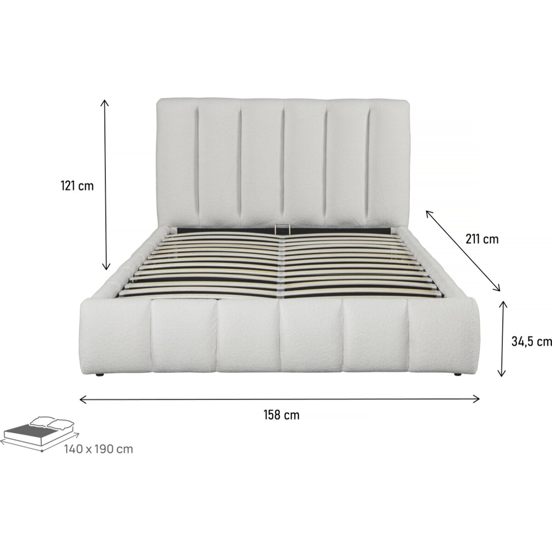 Lit bouclette avec coffre "Annie" - 140 x 190 cm - Blanc