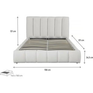 Lit bouclette avec coffre "Annie" - 140 x 190 cm - Blanc