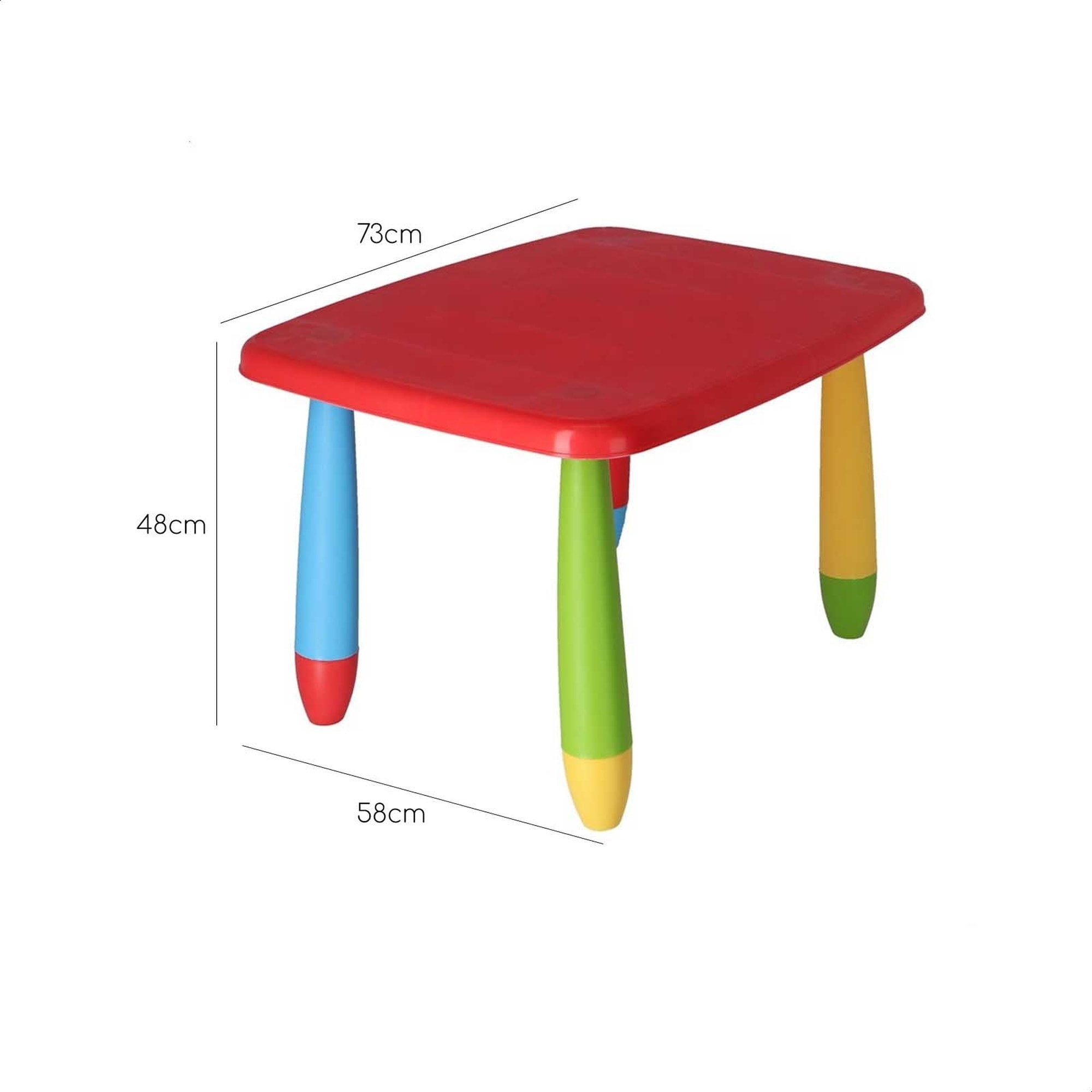 Well home - mesita infantil rectangular roja, en plástico, l:73 cm x f:58 cm x h:48 cm