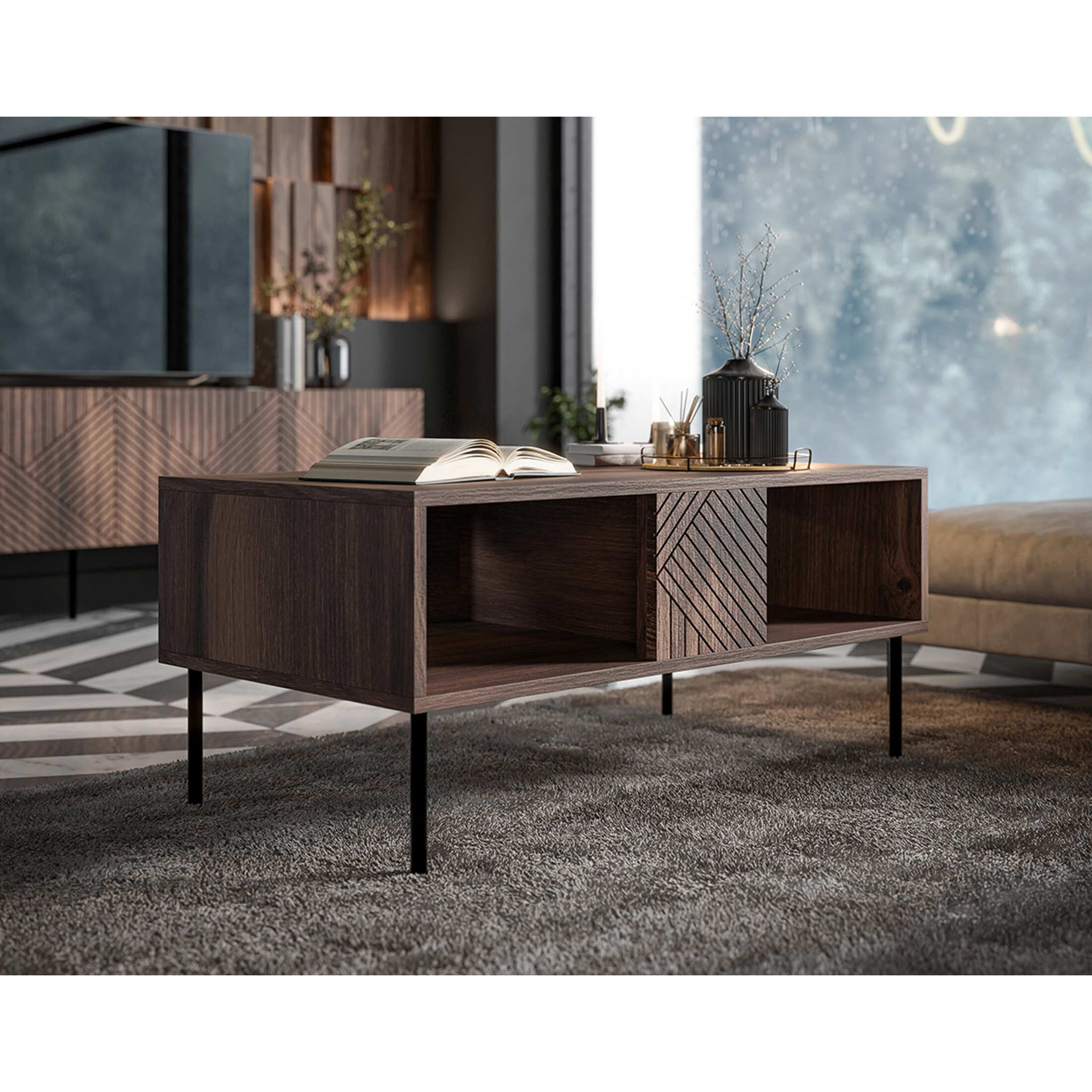 Salvador - table basse - effet bois - 2 niches - 100 cm - Bois