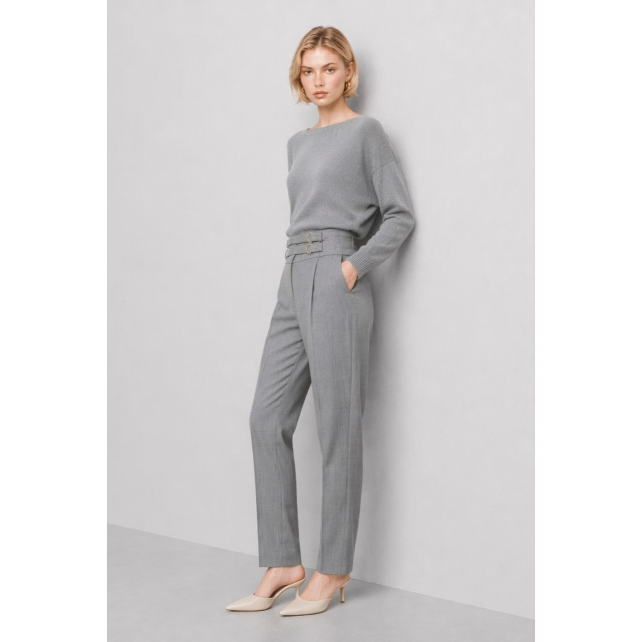 Kocca - Pantalone da donna a vita alta con fibbie e taglio dritto Donna