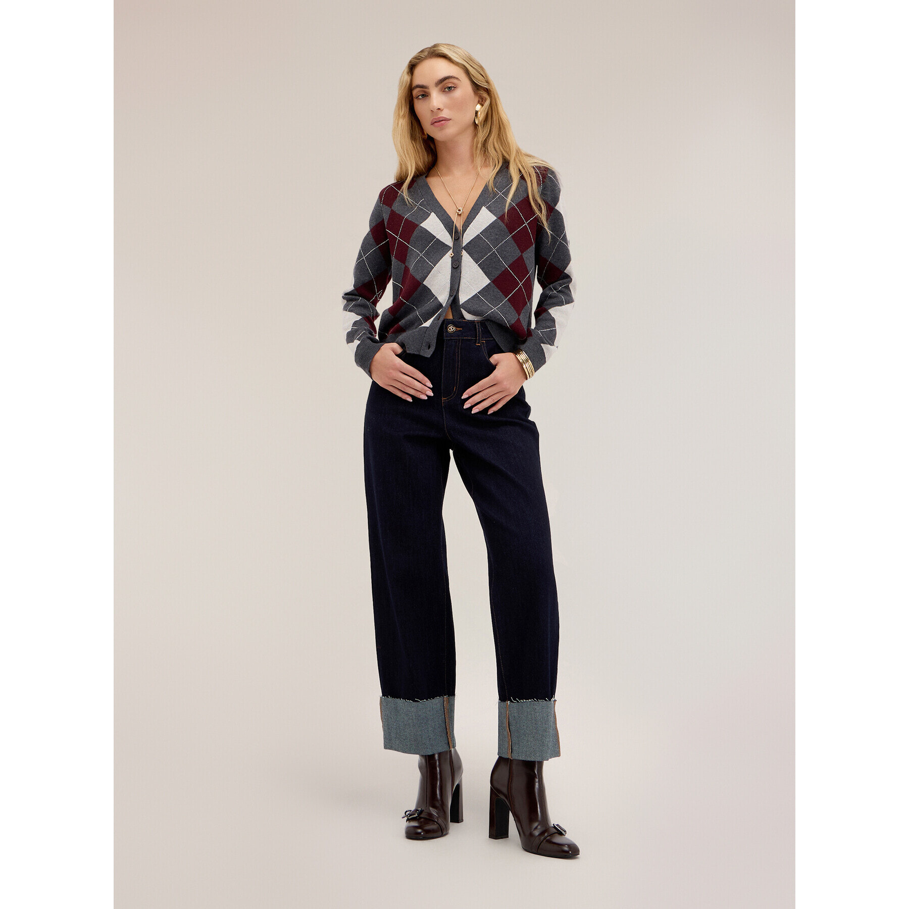 Motivi - Jeans cropped a vita alta con risvolto - Blu