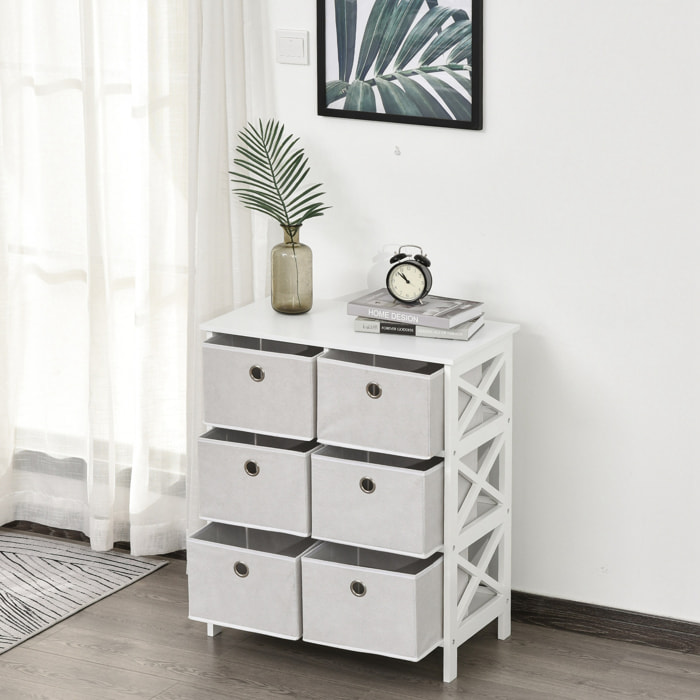 Meuble de rangement commode design contemporain dim. 64L x 37l x 76H cm 6 tiroirs MDF blanc non tissé gris clair