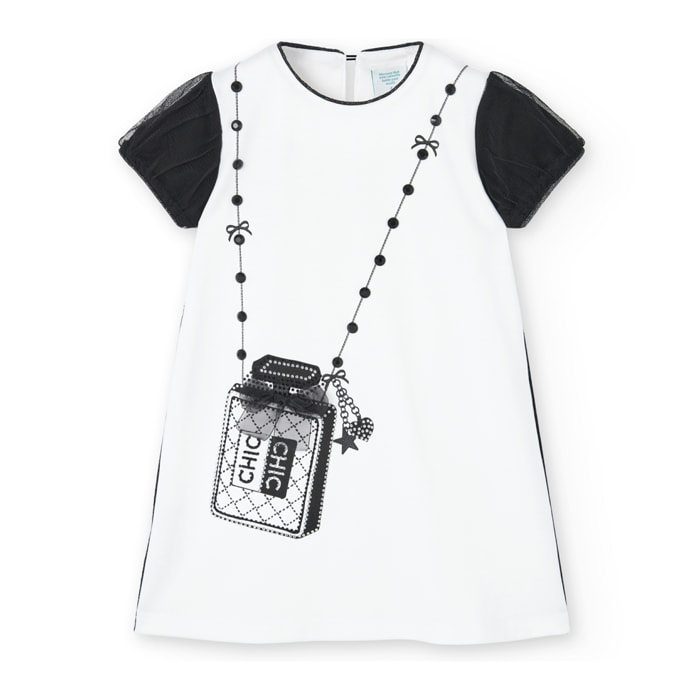 Vestido niña estampado, mangas cortas, blanco