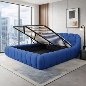 Lit coffre Bubble avec tête de lit en tissu 3D bleu nuit