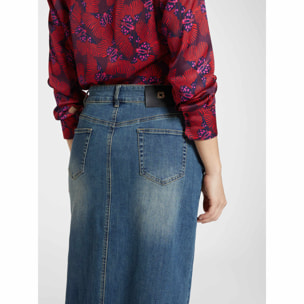 Elena Mirò - Falda en tejido vaquero con aberturas - Azul