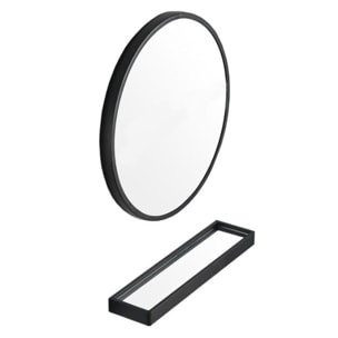 Specchio rotondo nero con mensola e portasciugamani 60cm