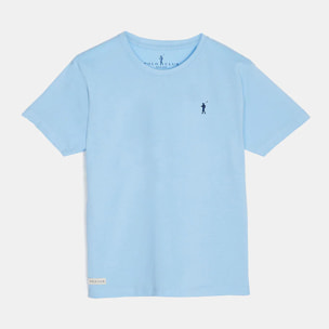 Camiseta azul celeste con pequeño logo bordado