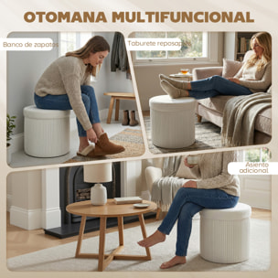 Puff Almacenaje, Banco Almacenaje Plegable, 35 L, 38x38x38 cm, Tapizado en Terciopelo, Baúl de Almacenamiento Redondo, Carga 120 kg, Taburete para Sala de Estar, Dormitorio, Entrada, Crema