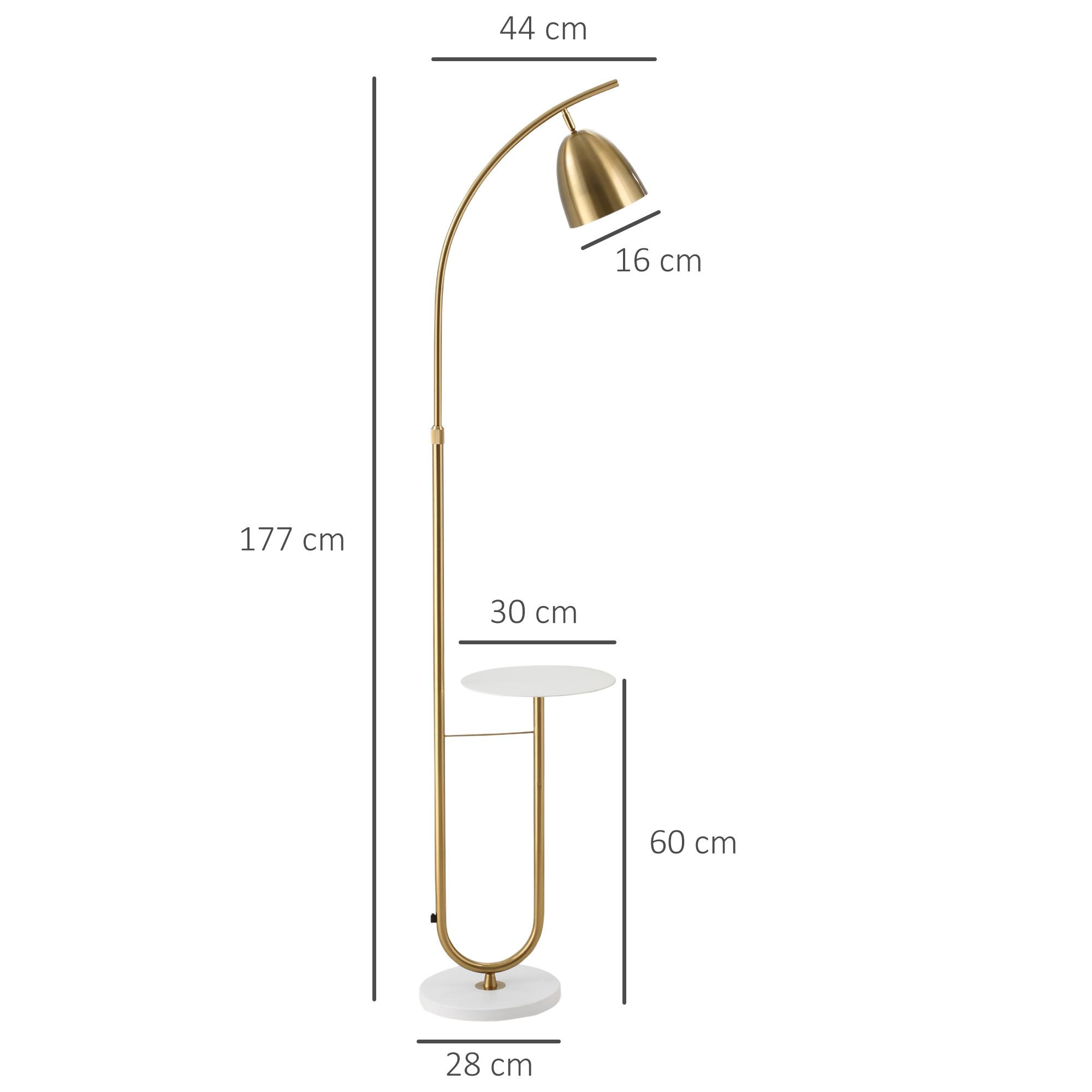 Lámpara de Pie Vintage con Mesa Auxiliar Casquillo E27 Máx. 40W y Interruptor de Pie para Salón Dormitorio Estudio 30x44x177 cm Dorado