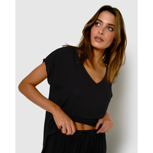 Pantalón largo mujer bambula detalles plisados negro