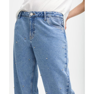 Jeans a vita alta e fit dritto con brillanti