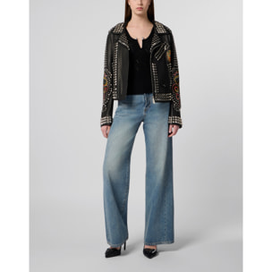 PHILIPP PLEIN Boxy Fit Biker Jacket Studs & Patches