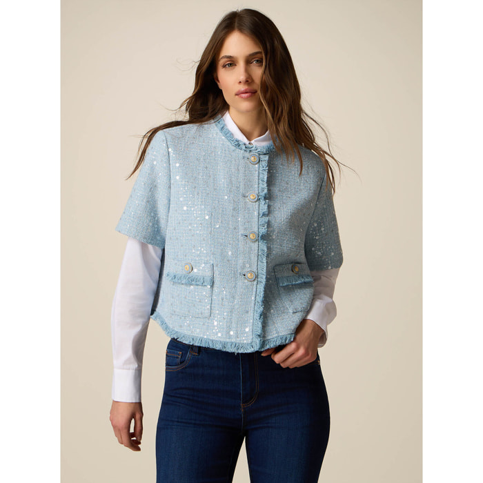 Oltre - Giacca corta con paillettes - Azzurro