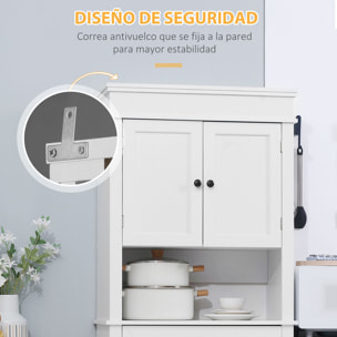 Alacena de Cocina Aparador de Comedor Mueble Auxiliar para Microondas con 4 Puertas 1 Cajón y Estante Abierto para Salón 74x39,5x183 cm Blanco