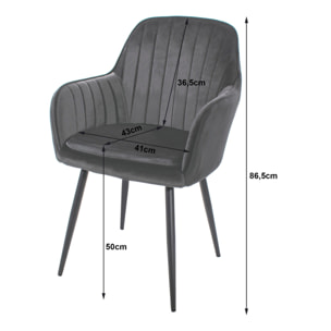 Sedia di design Lugo in velluto grigio scuro con gambe nere