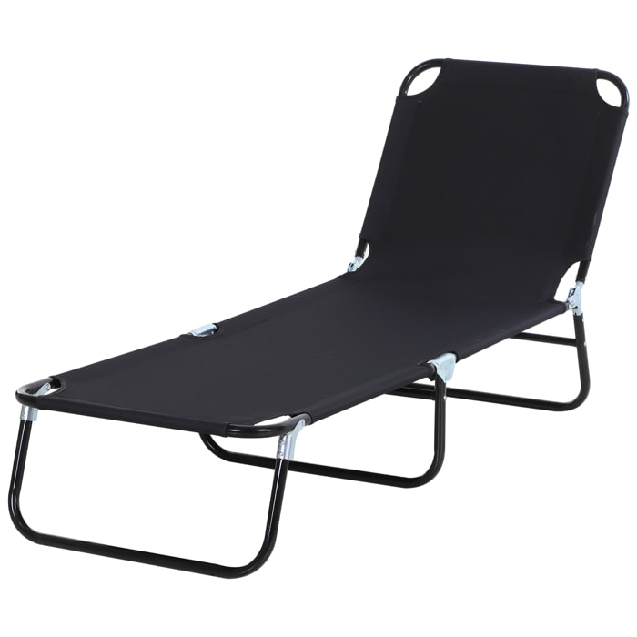 Tumbona Plegable Reclinable con Ángulo Ajustable de 5 Posiciones para Jardín Exterior Piscina Terraza Camping Carga 120 kg 188x56x28 cm Negro