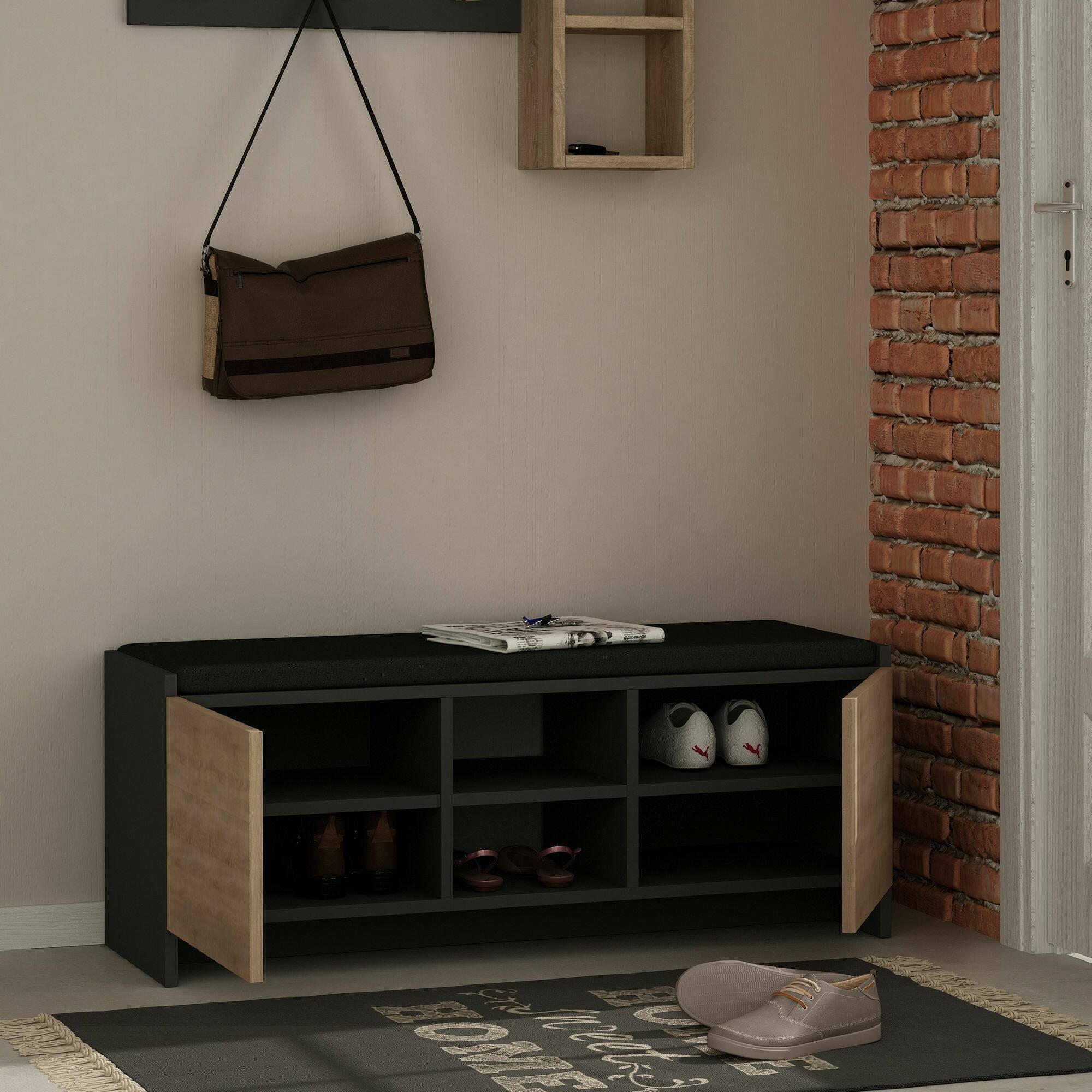 Scarpiera Dbarrec, Mobile portascarpe, Armadio da ingresso multiuso, Mobiletto per calzature, 110x37h43 cm, Antracite e Rovere