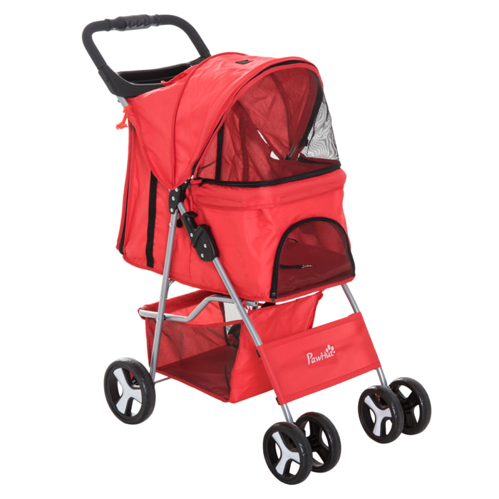 Poussette buggy pour chiens 75L x 46l x 94H cm pliable imperméable tissu 600D Oxford 4 roues rouge