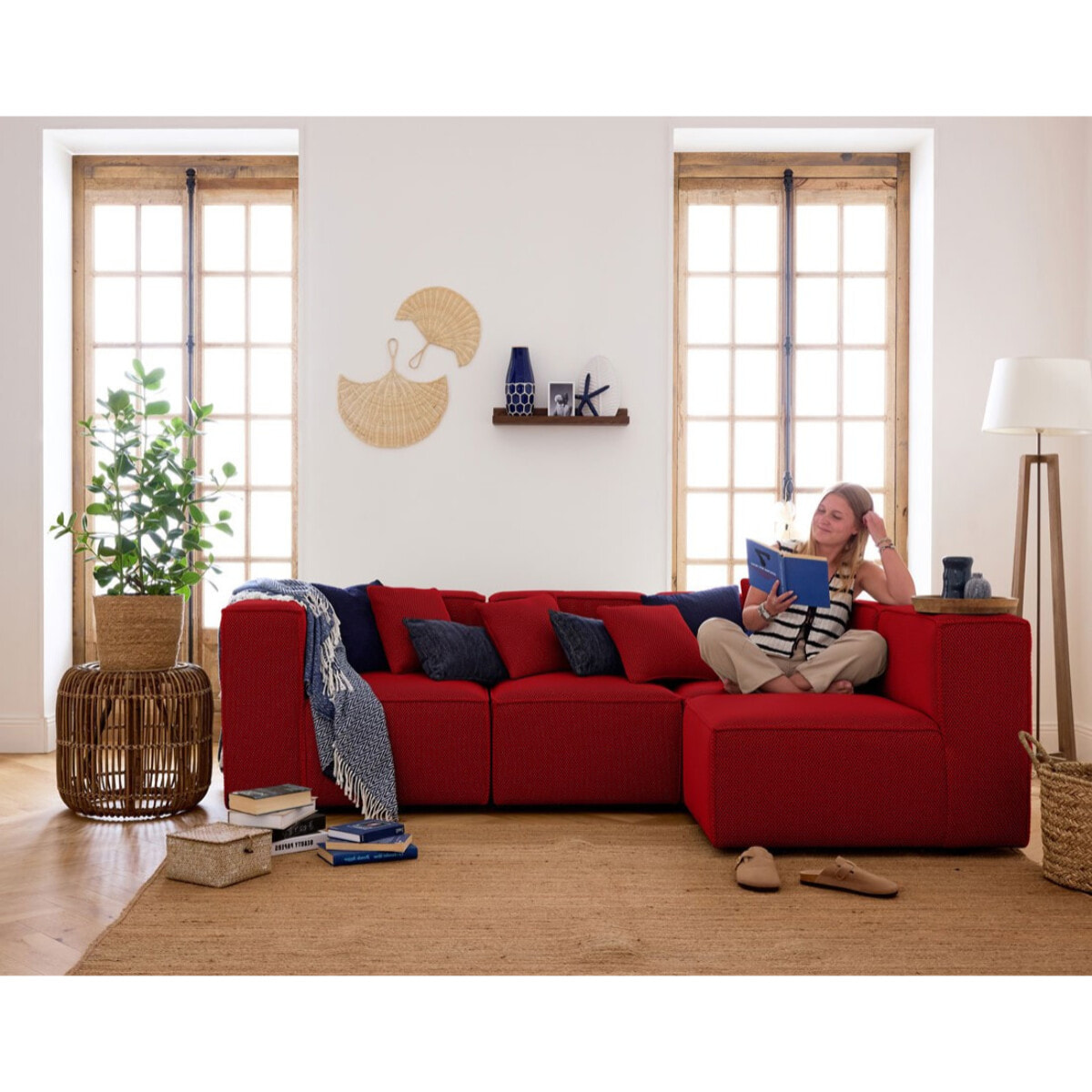 Arty - module d'assise sans accoudoirs - en tissu mailles 3D - Rouge