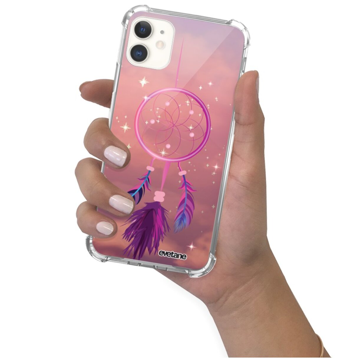 Coque iPhone 11 anti-choc souple angles renforcés transparente Attrape rêve rose Evetane