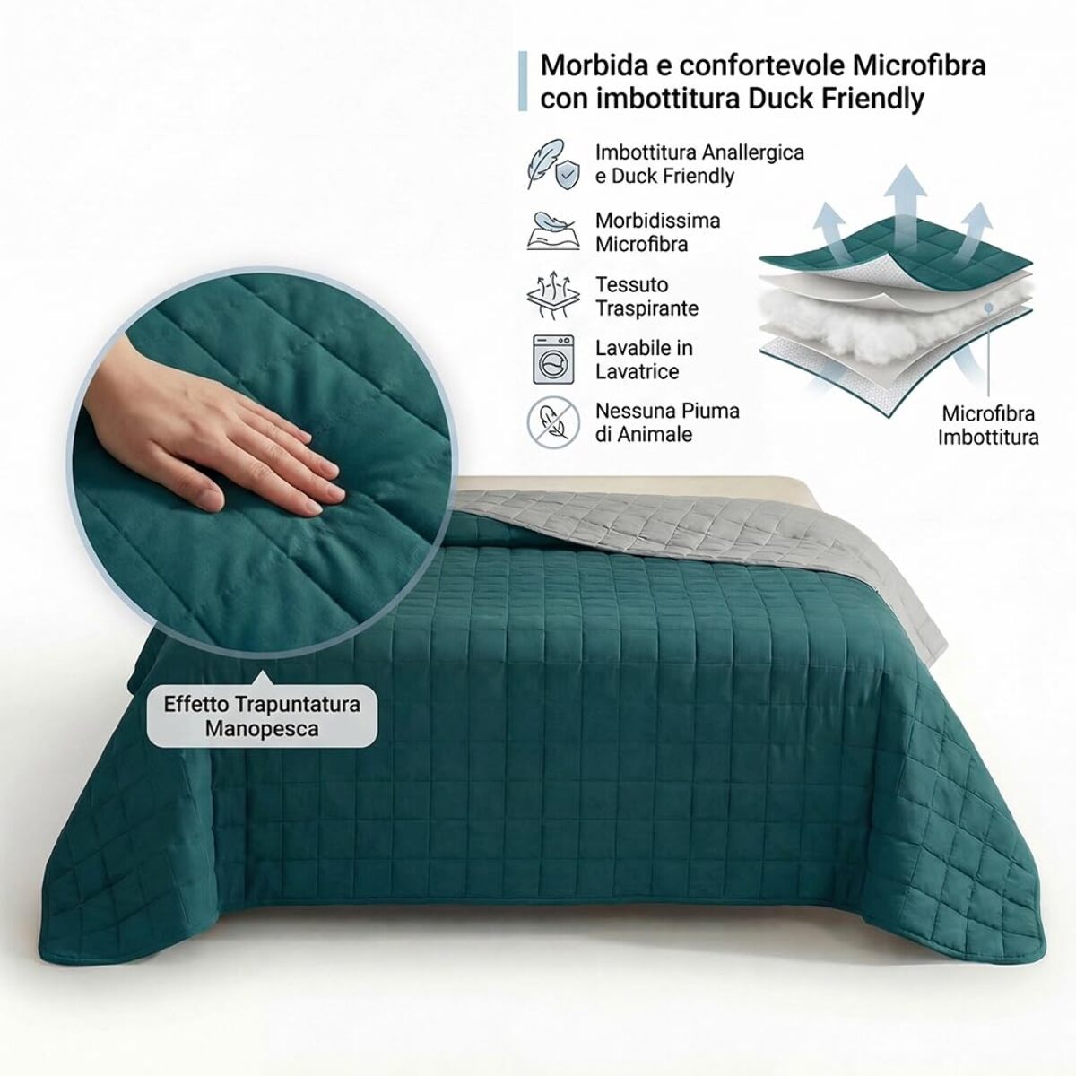 Copriletto singolo estivo leggero double face 170x260 cm, trapunta estiva traspirante e morbida, coperta primaverile elegante e moderna, design reversibile per doppio stile, ideale per stagione calda, resistente e facile da lavare