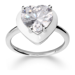 Anello Cocktail Cuore in Argento 925 con Cubic Zirconia e Superficie Smaltata