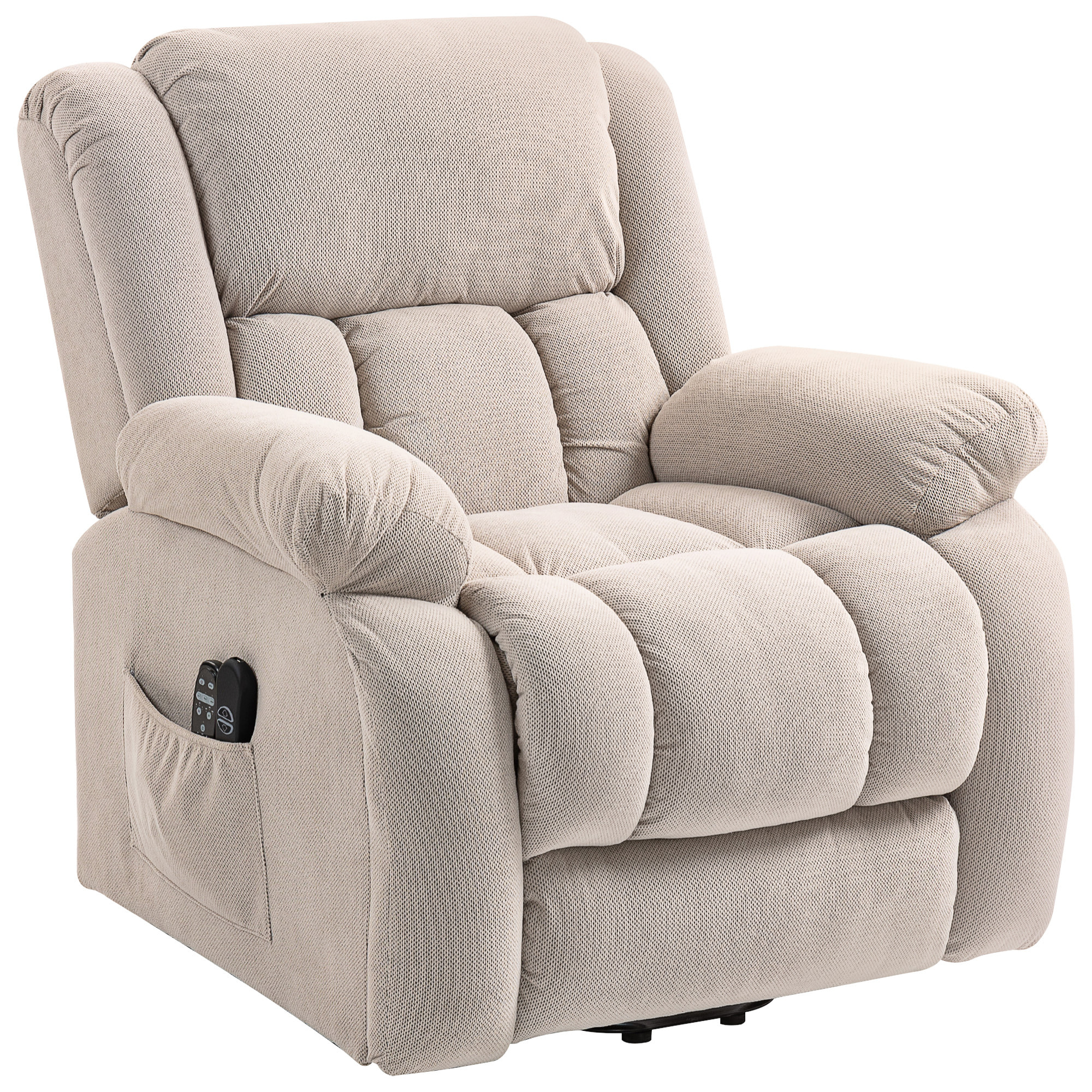 Fauteuil releveur massant chauffant grand confort - inclinable, repose-pieds rétractable - tissu toucher flanelle beige