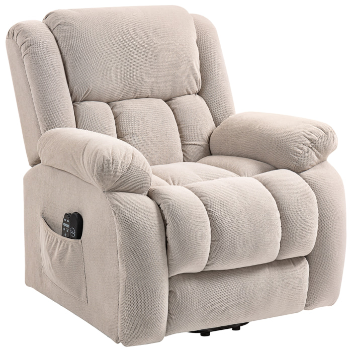 Fauteuil releveur massant chauffant grand confort - inclinable, repose-pieds rétractable - tissu toucher flanelle beige