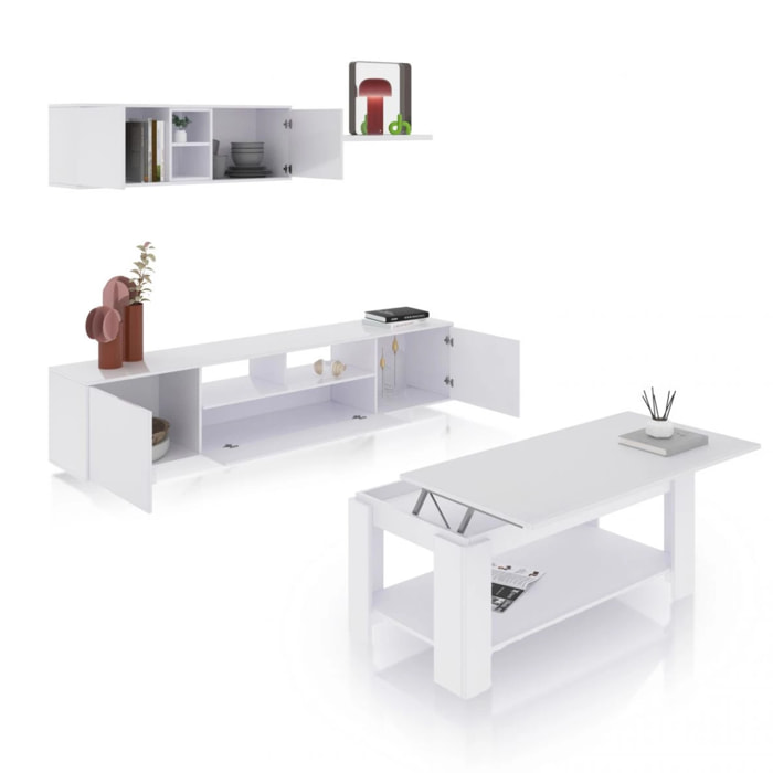Pack salón con mesa de centro Kenzo Plus V1 Blanco Brillo - Gris Antracita