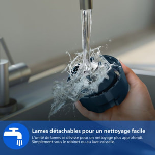 Blender PHILIPS HR2672/02 Blender mixeur bleu Série 3000, x2 gourdes Blend & Go 0.6L, 350W