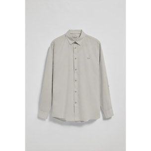 Camisa gris de lino y algodón regular fit con logo bordado