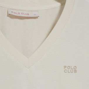 Maglietta Turia ecrù con finitura peach effect e print Polo Club in gomma