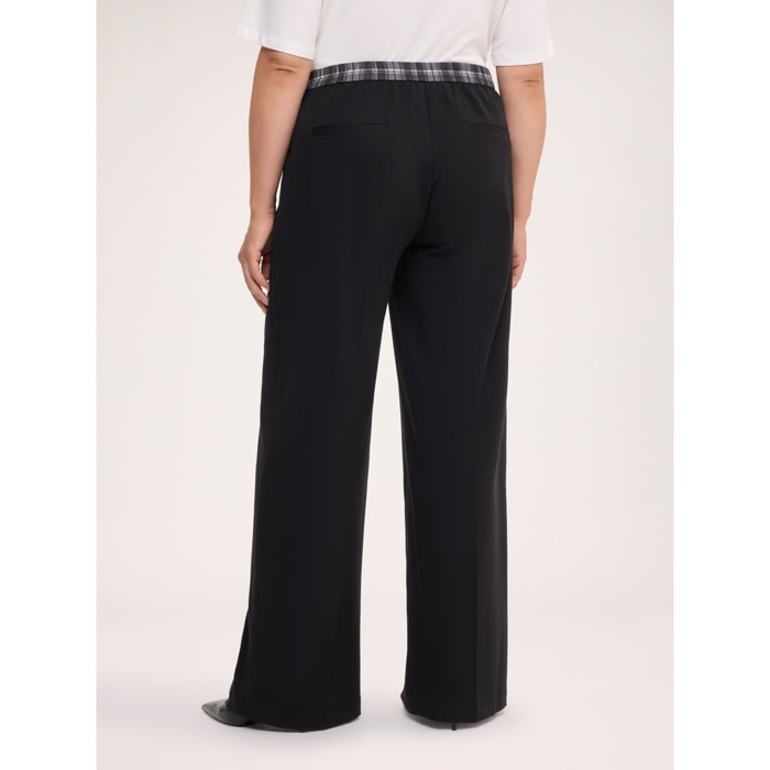 Fiorella Rubino - Pantaloni Wilde Leg con banda check - Nero