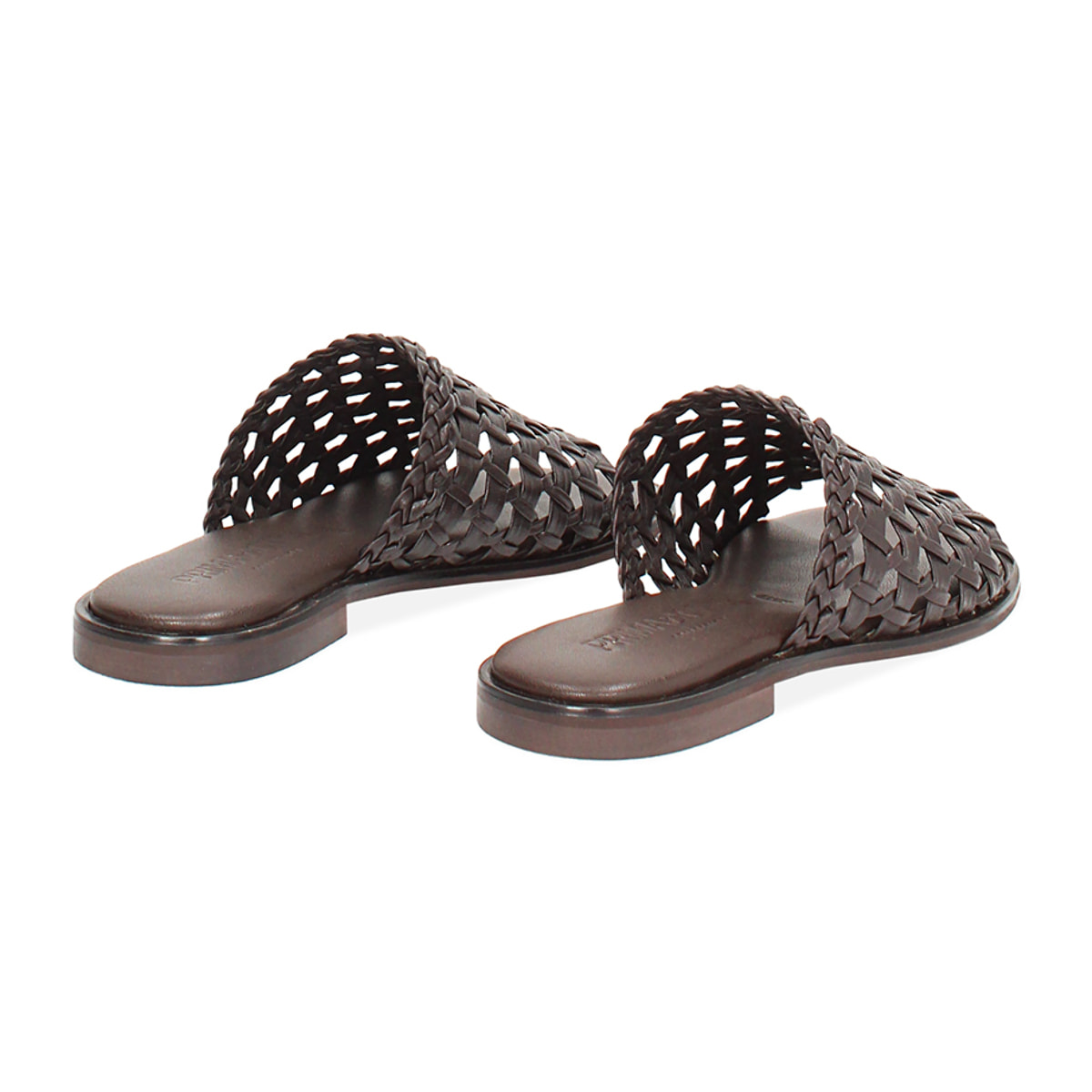 Sandalias bajos para mujer color marrón oscuro en cuero trenzado