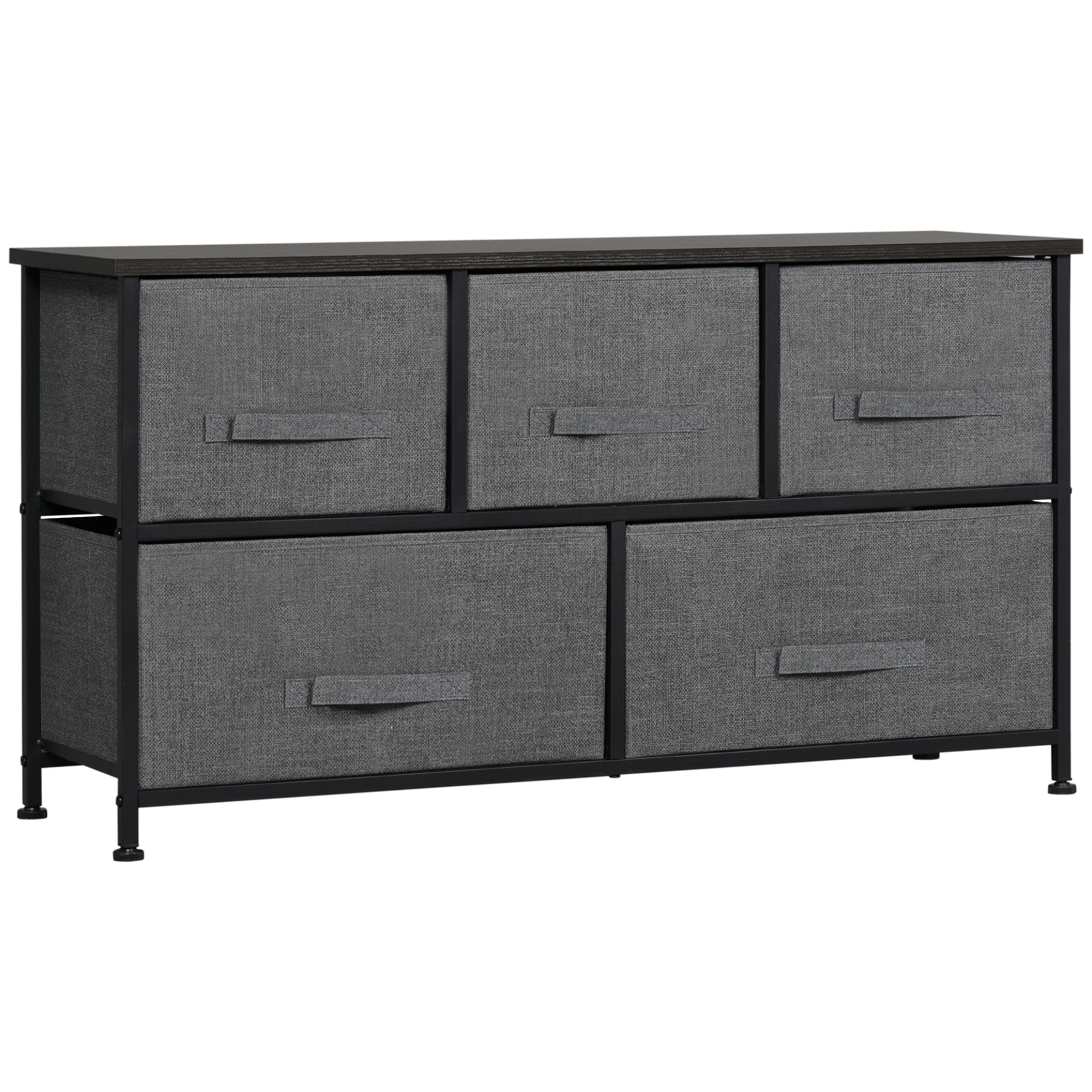 Commode meuble de rangement 5 tiroirs non-tissés anthracite structure métal noir plateau MDF aspect bois