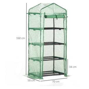 Serre de jardin balcon étagère serre 4 niveaux 0,7L x 0,5l x 1,6H m acier galvanisé bâche amovible PE haute densité vert