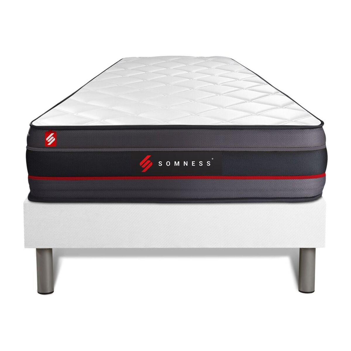 Ensemble - Matelas Mémoire de forme 24cm d'épaisseur - 5 zones de confort - Confort ferme - Sommier tapissier monobloc - 1 place