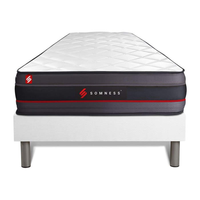 Ensemble - Matelas Mémoire de forme 24cm d'épaisseur - 5 zones de confort - Confort ferme - Sommier tapissier monobloc - 1 place