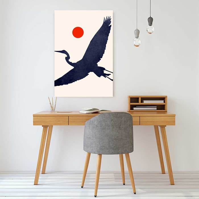Tableau animaux Grue au soleil levant Tableau verre acrylique