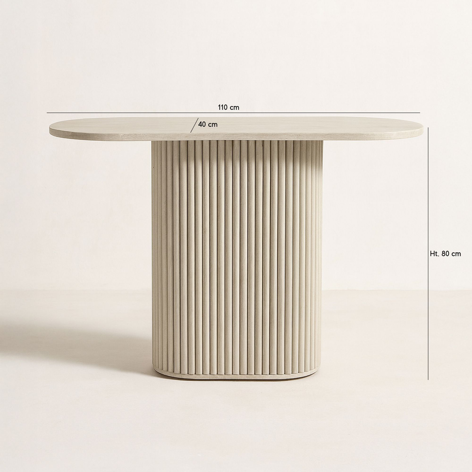 Console ovale en effet travertin et pied strié INAYA