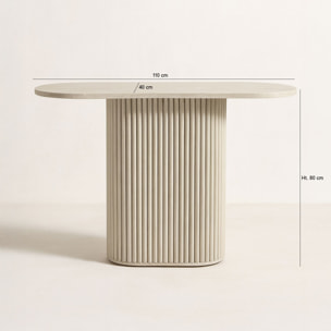 Console ovale en effet travertin et pied strié INAYA