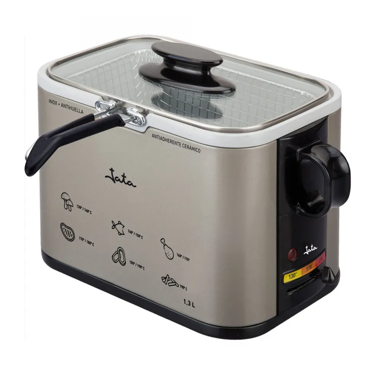 Freidora aceite JATA FR326E de 1,3 litros. Temperatura regulable. Cuba antiadherente. Fácil limpieza