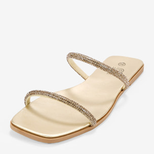Sandalias planas doradas con dos tiras brillantes