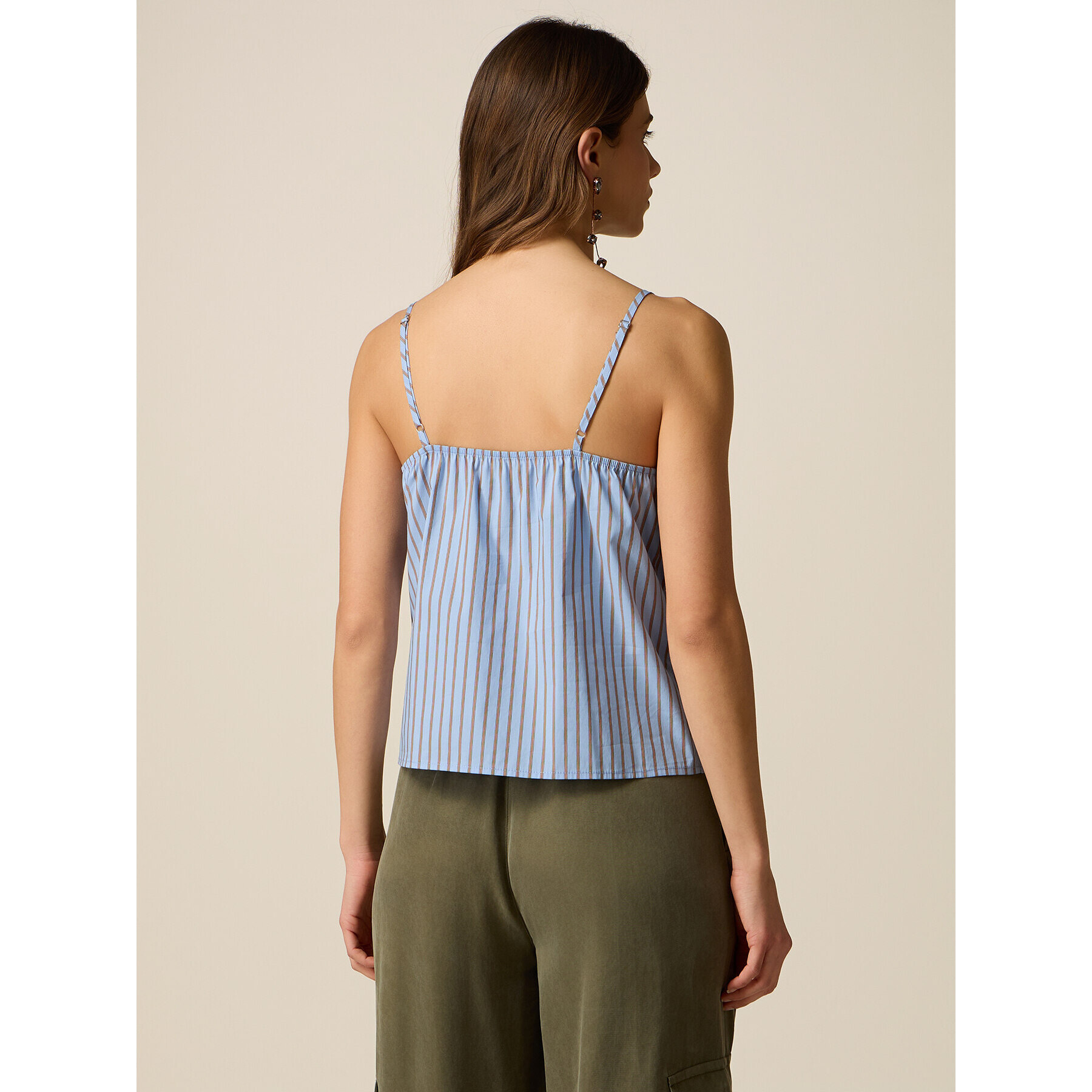 Oltre - Top in popeline a righe con pizzo - Azzurro