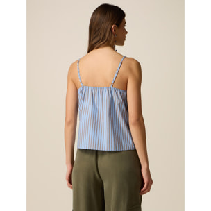 Oltre - Top in popeline a righe con pizzo - Azzurro